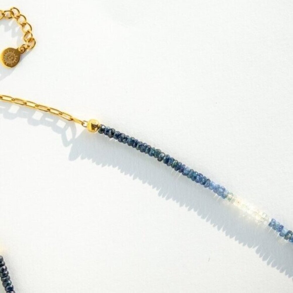 GORGEOUS Ombre Sapphire Necklace + Bracelet Set Waterproof Gold Genuine Gemstone - Picture 11 of 12